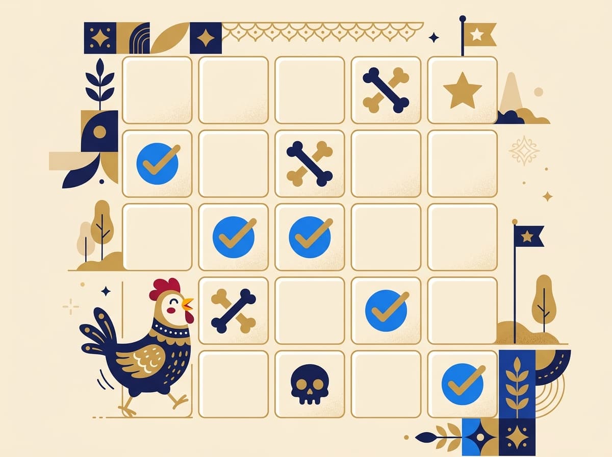 Chicken Road game path illustration showing safe paths and hidden hazards on a 5x5 grid